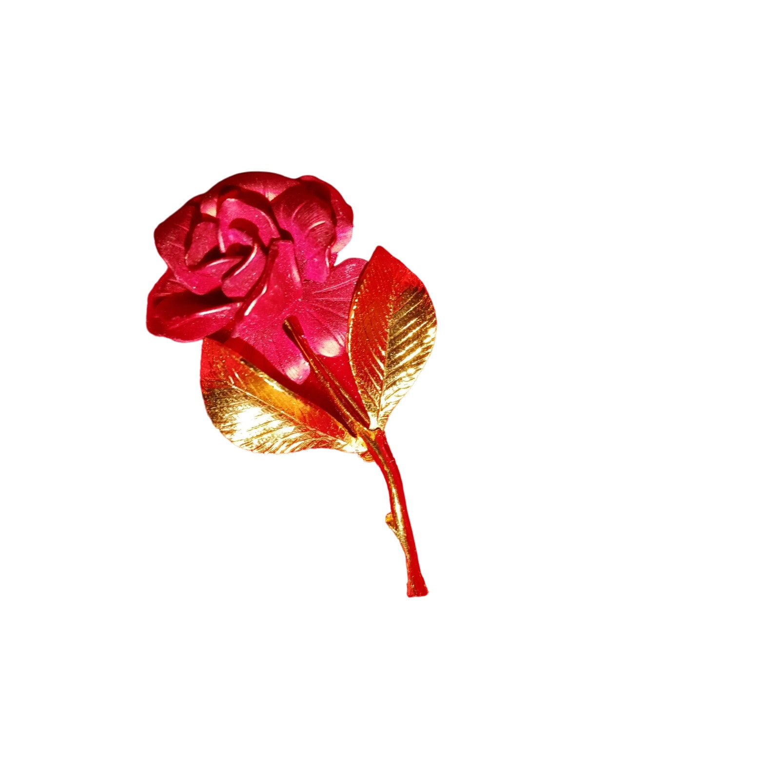 Cerrito Gold Tone Red Enamel Painted Rose Brooch Pin 2.2” Vintage